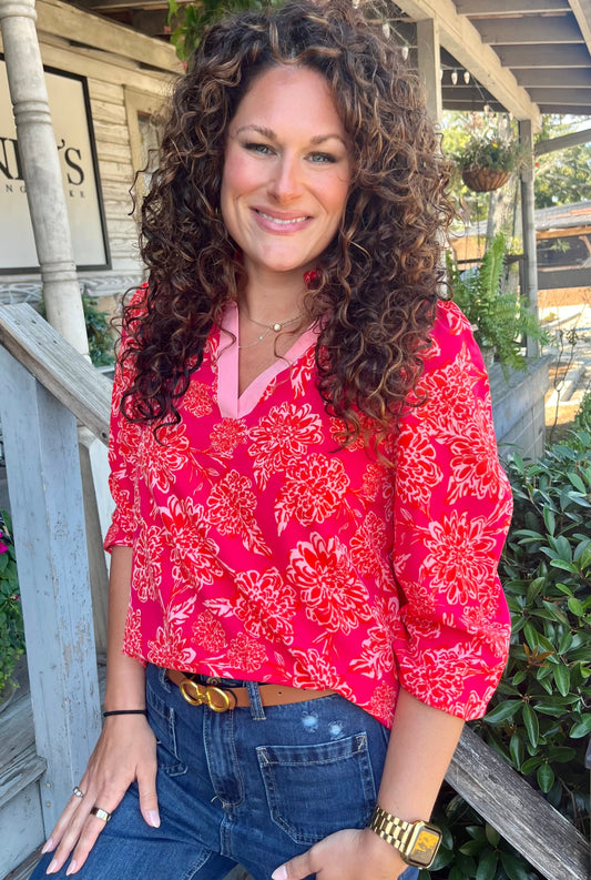 Mary Square Kayla Drift Blooms Top | Pink