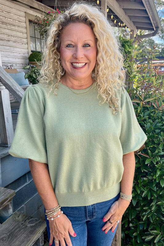 Voy Sage Green Knit Top