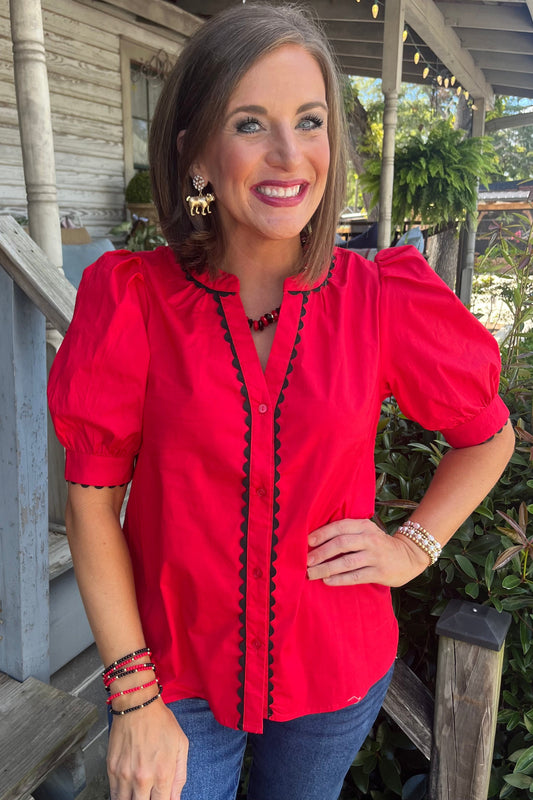 Mary Square Elaine Top | Red + Black