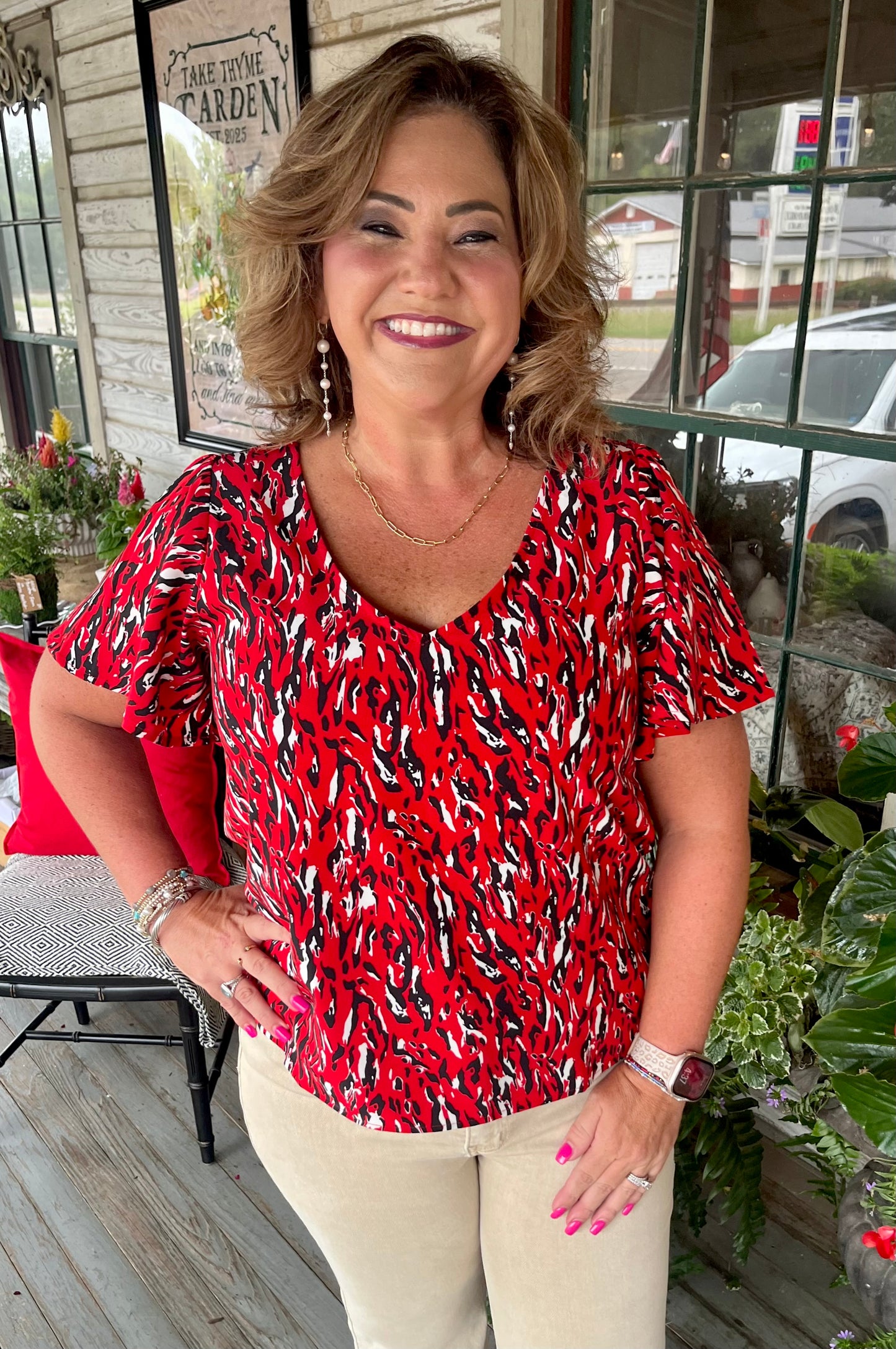 SALE Mary Square Red & Black Top