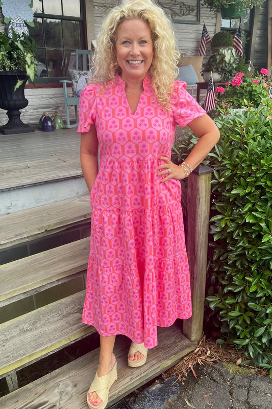 Mary Square Ivy Dress | Rosette Charm Pink