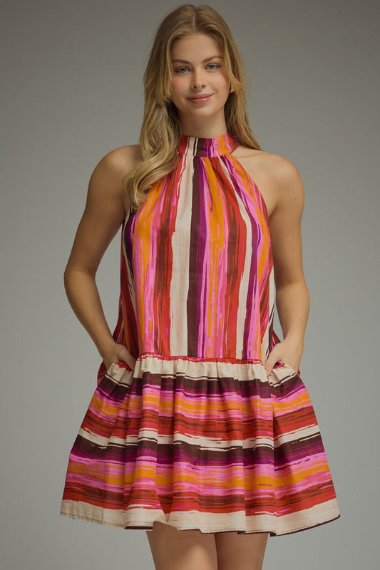 Warm Stripes Bow Dress
