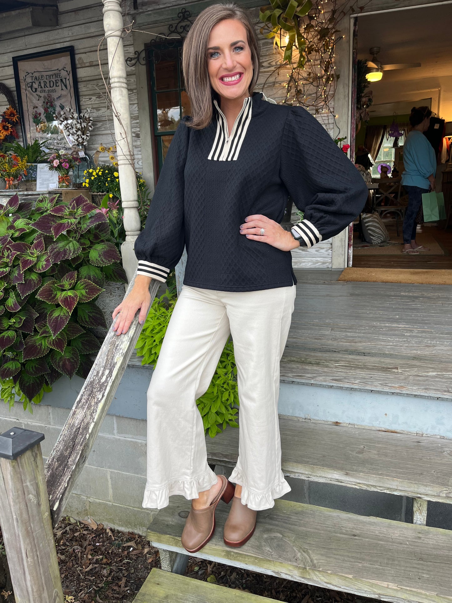 Wide Leg Ruffle Hem Pants | Stone