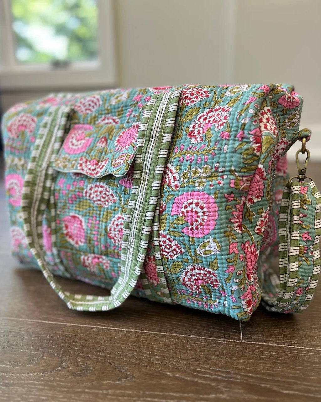 Block Print Quilted Duffel: Garden Gala
