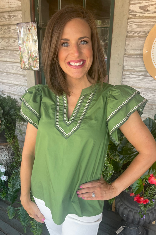Callie Flutter Sleeve Top | Olive