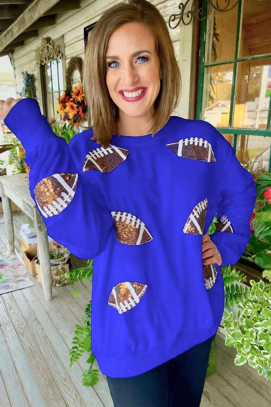 SALE Sequin Football Long Sleeve | Blue