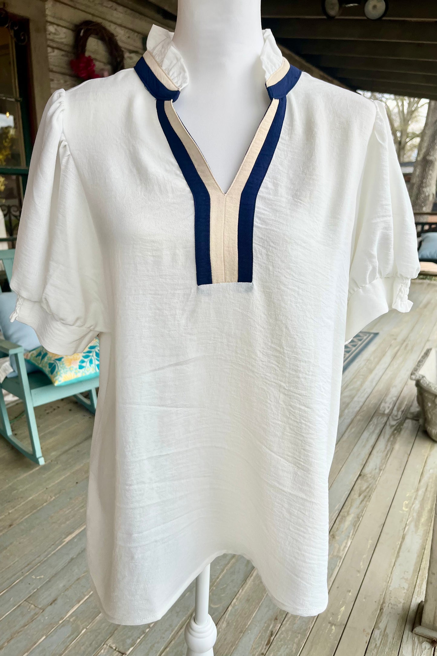 Delaney Contrast Trim Top | White