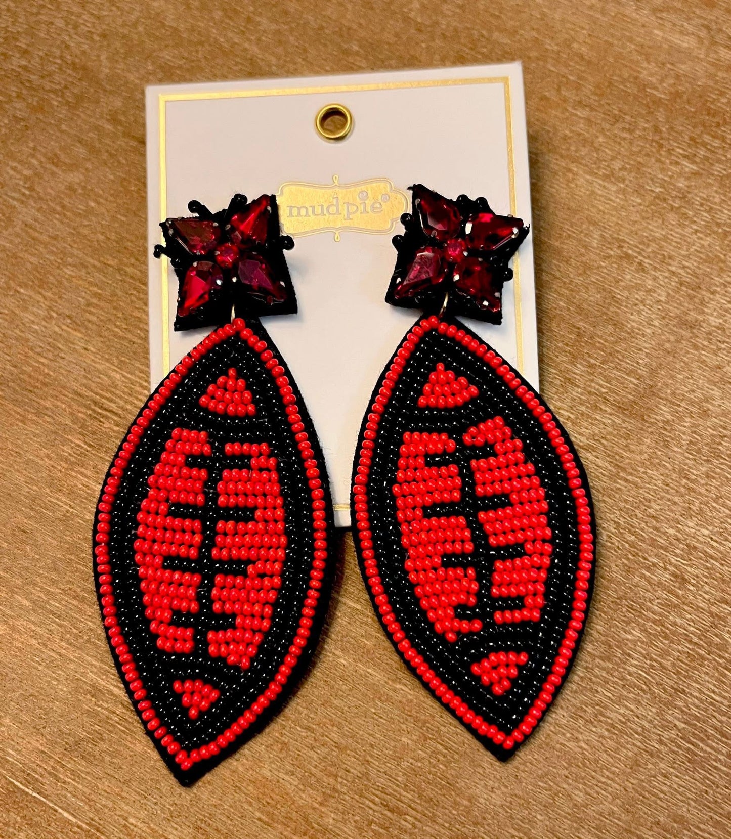 SALE Red + Black Football Earrings