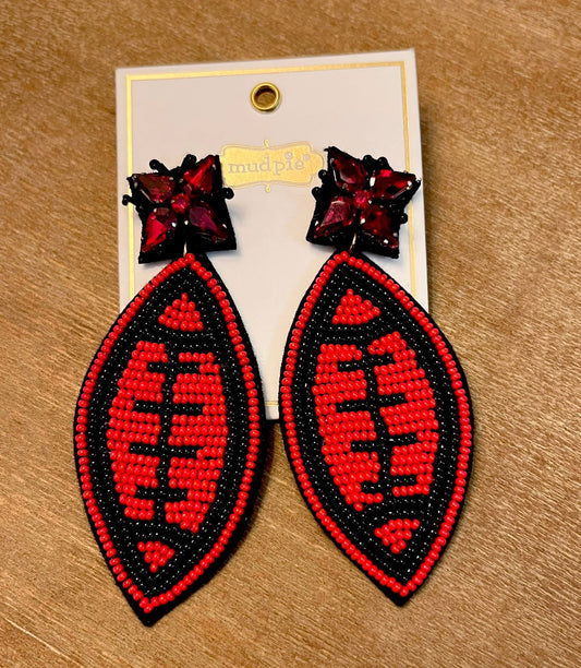 SALE Red + Black Football Earrings