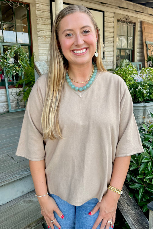 Signature Knit V-Neck Top | Taupe