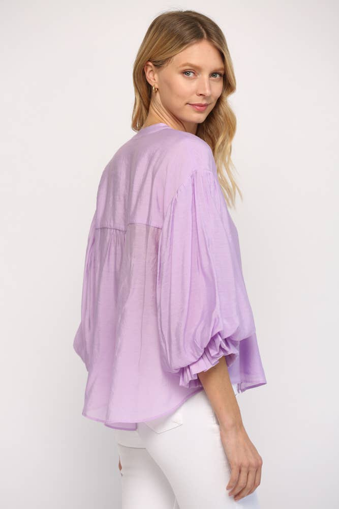 FATE - PUFF SLEEVE BUTTON DOWN SHIRT FT1585: FUCHSIA / M