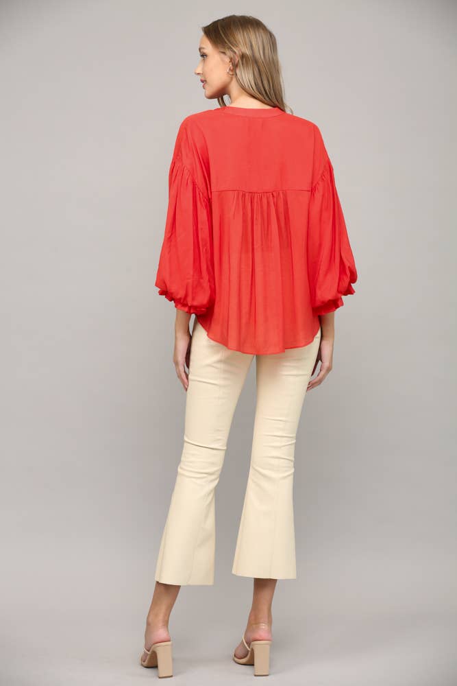 FATE - PUFF SLEEVE BUTTON DOWN SHIRT FT1585: FUCHSIA / M