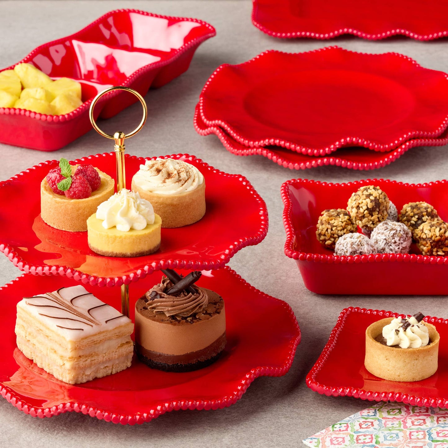 Certified International - Perlette Red  Melamine Chip and Dip 14.5in