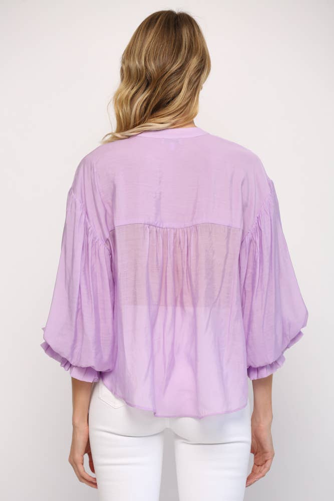 FATE - PUFF SLEEVE BUTTON DOWN SHIRT FT1585: FUCHSIA / M