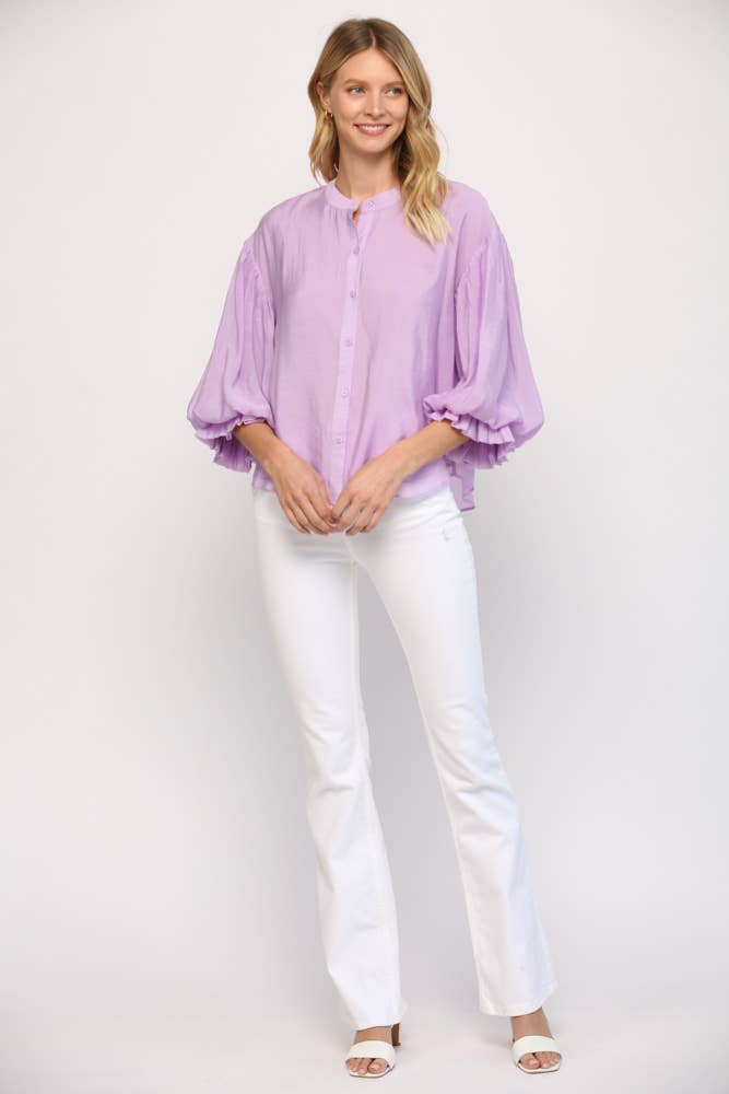 FATE - PUFF SLEEVE BUTTON DOWN SHIRT FT1585: FUCHSIA / M