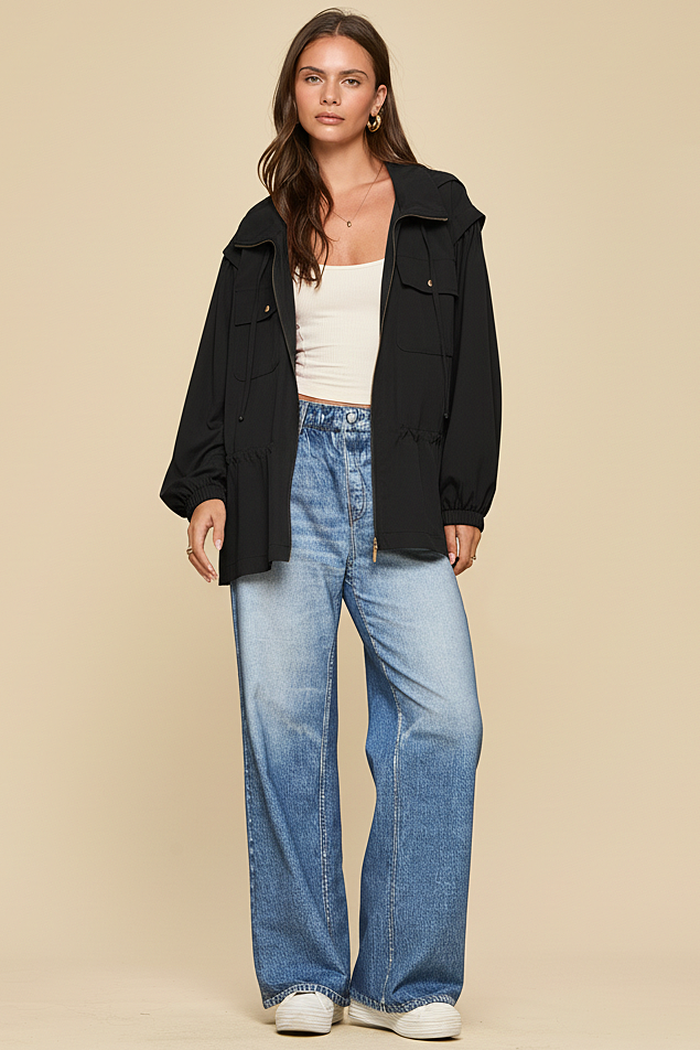Lightweight Jacket w/ Hoodie | BLACK