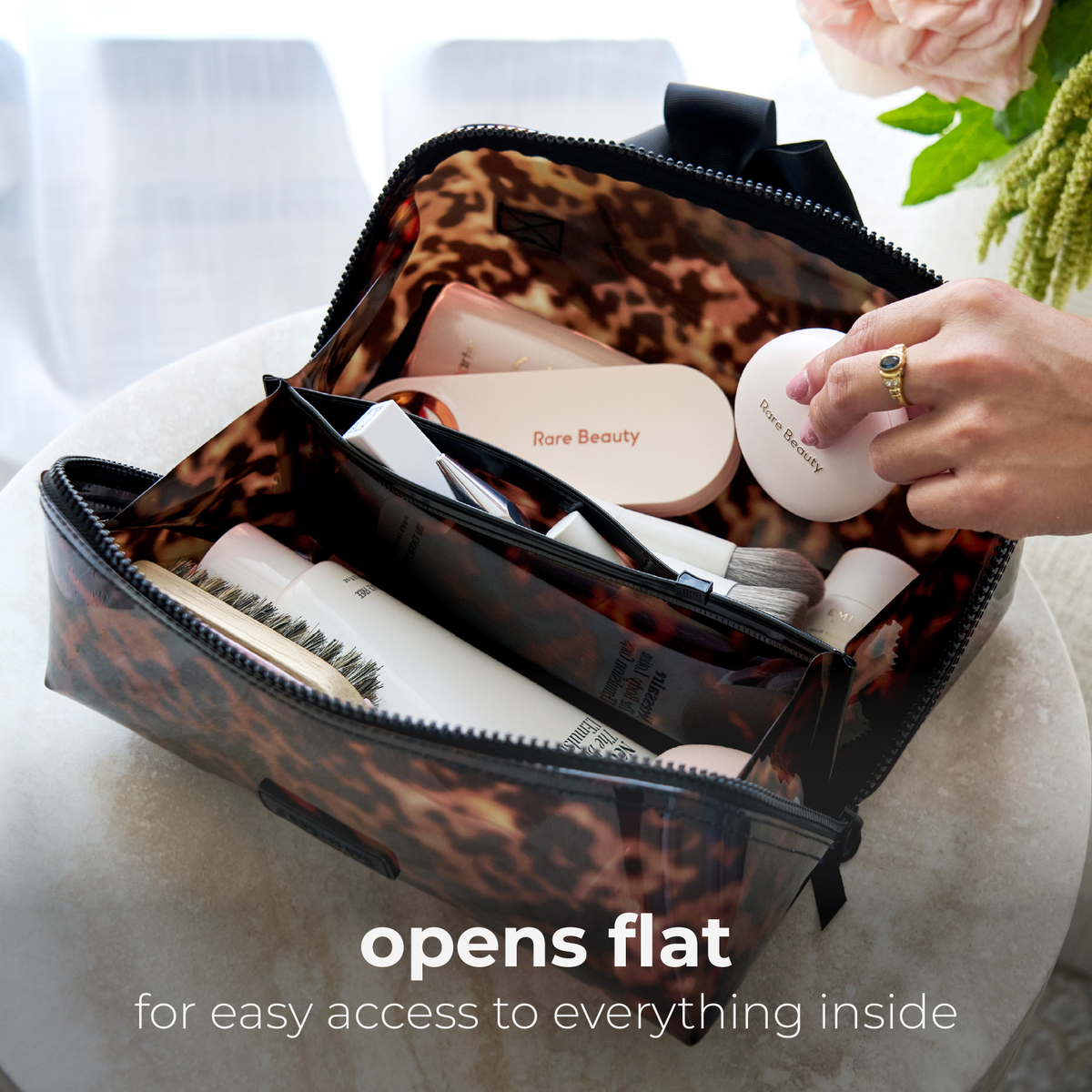 Case-Mate - Jelly Cosmetic Bag – Tortoiseshell Lay-Flat Makeup Bag