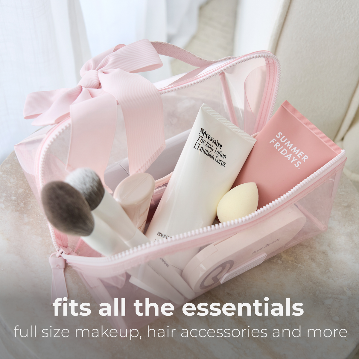 Case-Mate - Jelly Cosmetic Bag – Ballet Pink Bow Lay-Flat Makeup Bag