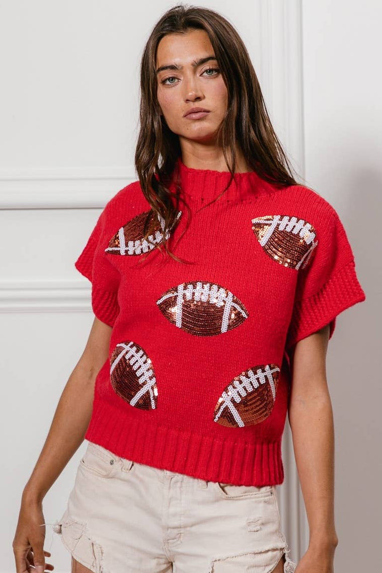 Red Sequin Football Sweater