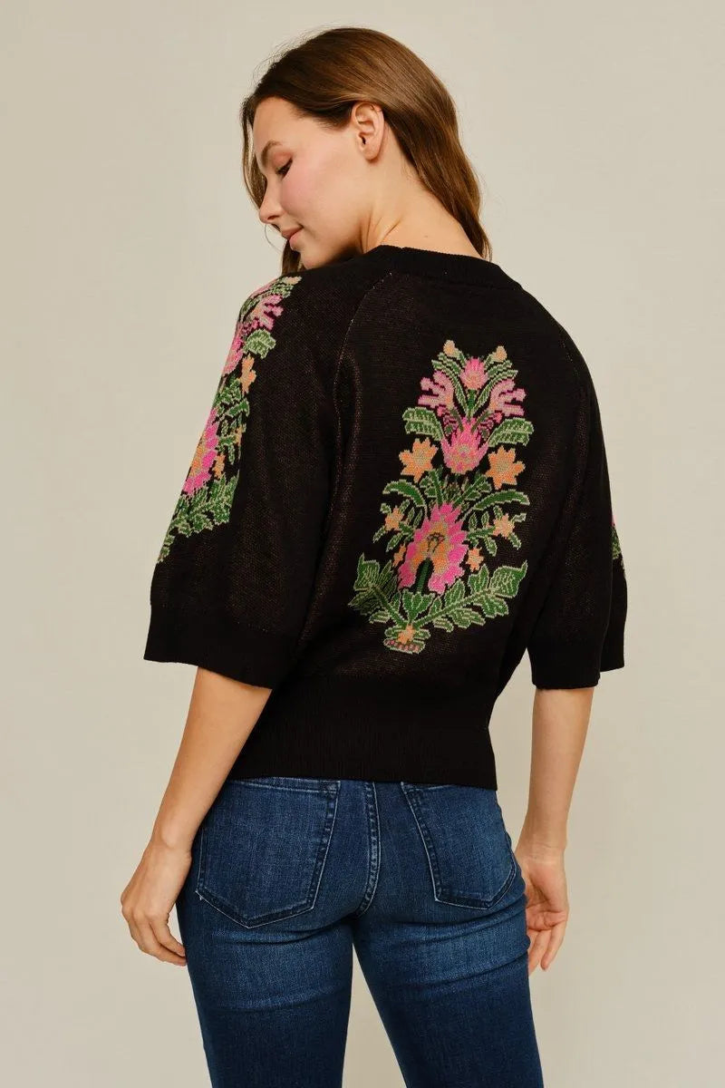 Boho Floral Pattern Knit Top