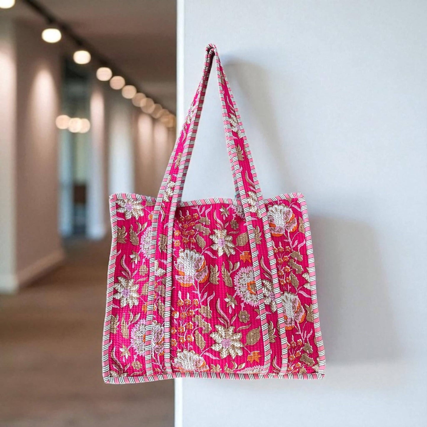 Block Print Quilted Totes: Fuchsia