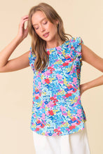 Load image into Gallery viewer, Floral Print Round Neck Ruffle Sleeve Shirt
