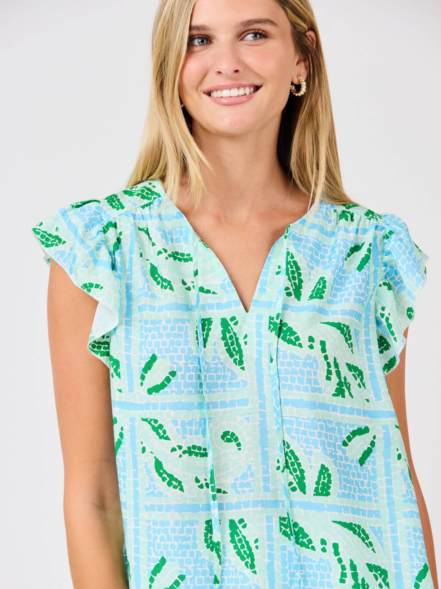 Mary Square Lydia Top | Trellis Tiles Blue