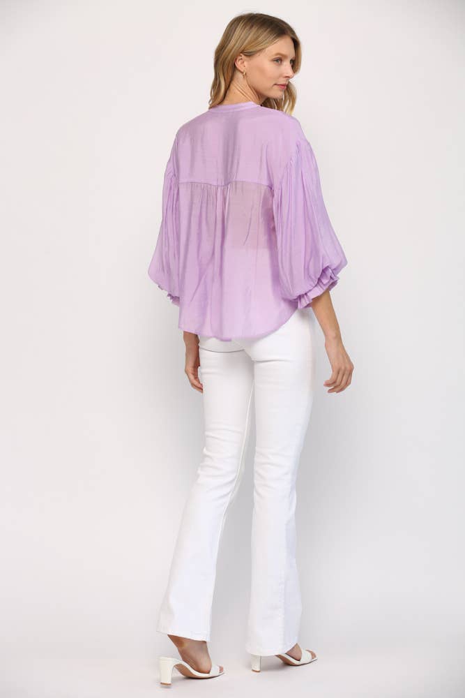 FATE - PUFF SLEEVE BUTTON DOWN SHIRT FT1585: FUCHSIA / M