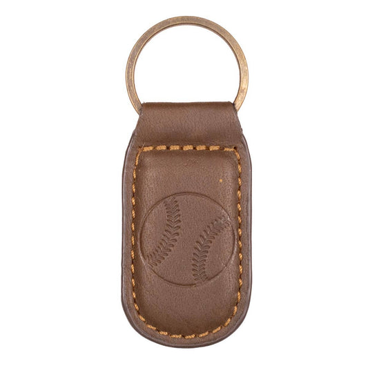 The Royal Standard - Baseball Leather Embossed Keychain   Dark Brown   1.35x2.55