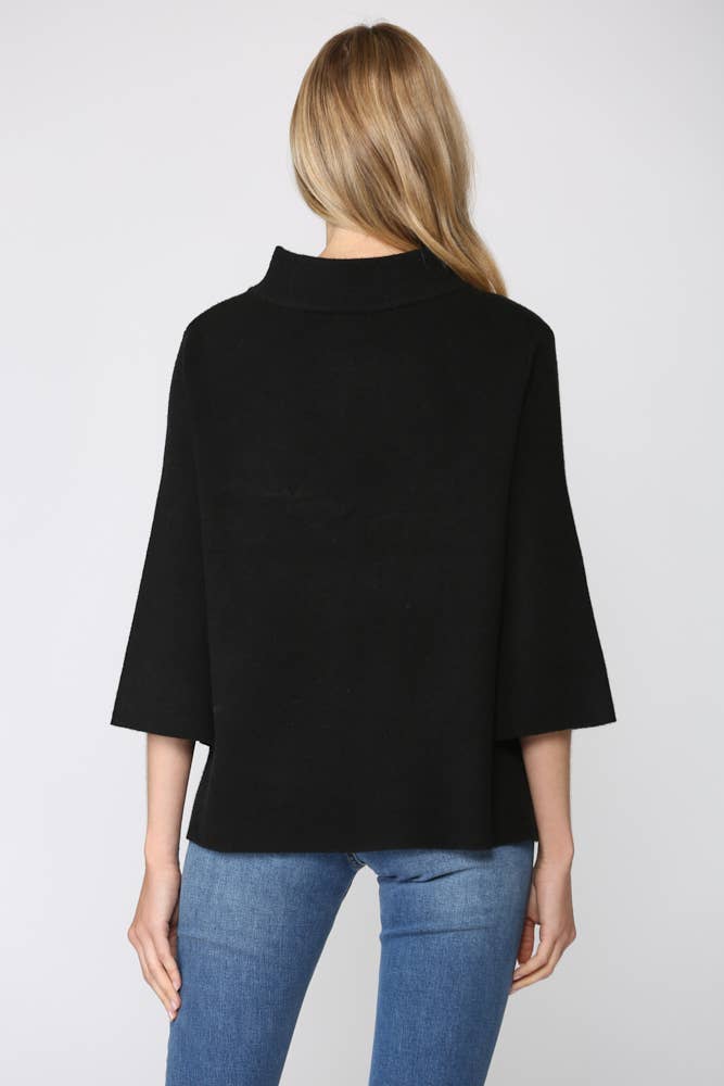 FATE - MOCK NECK PULL OVER SWEATER/BELL SLEEVE VA-35: Black / M