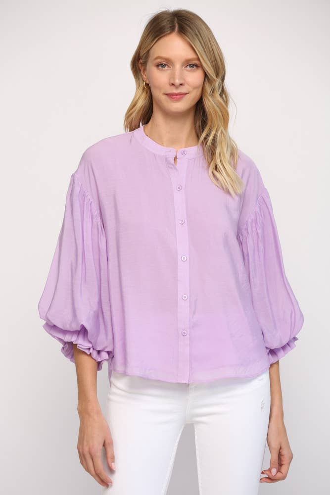 FATE - PUFF SLEEVE BUTTON DOWN SHIRT FT1585: FUCHSIA / M