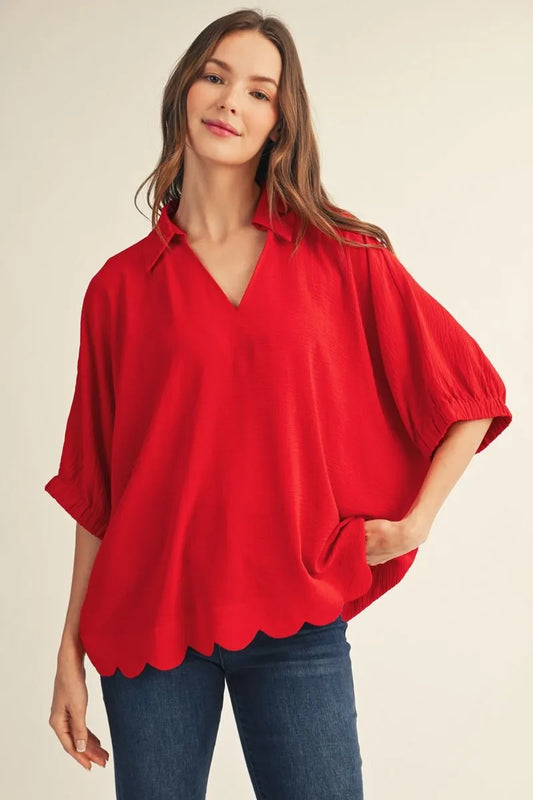 Georgia Scallop Top | Red