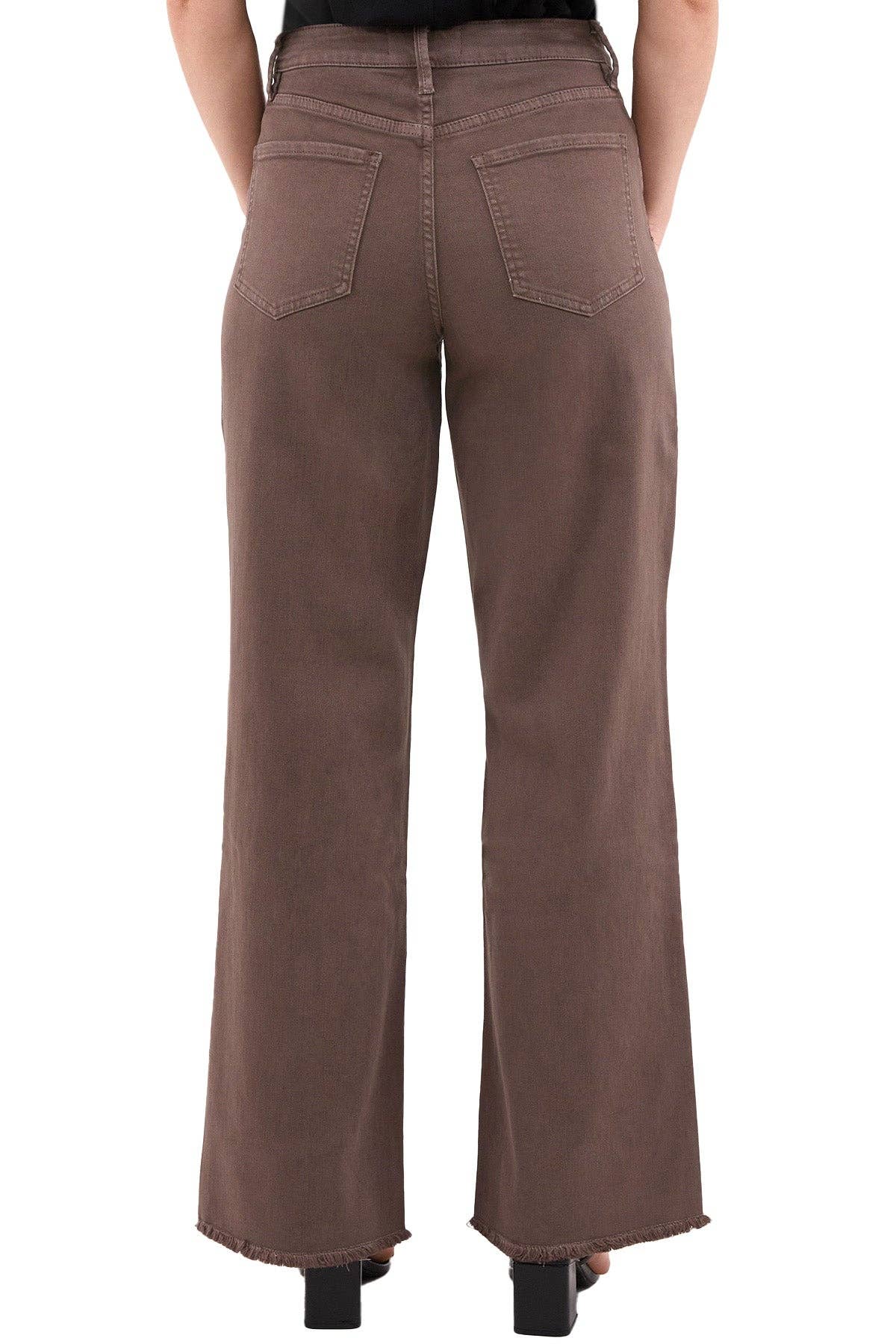 RFM - Chloe High Rise  Frayed Wide Leg Pants: Java / 11/30