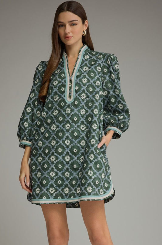 Pine Puff Sleeve Dress