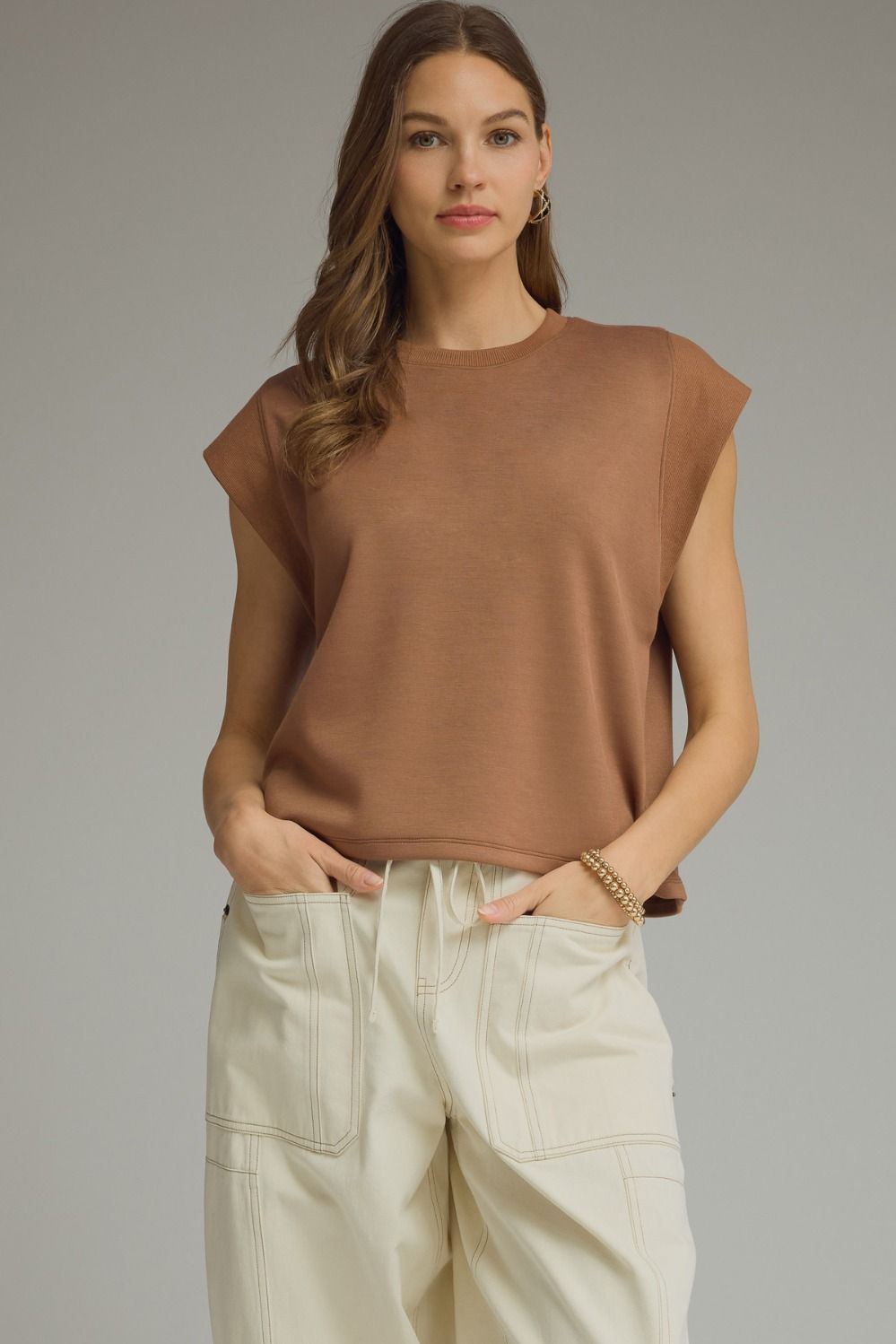 Mocha Cap Sleeve Top