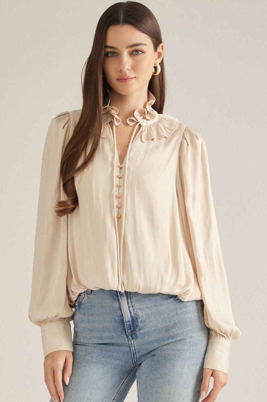 Champagne Ruffle Neck Top