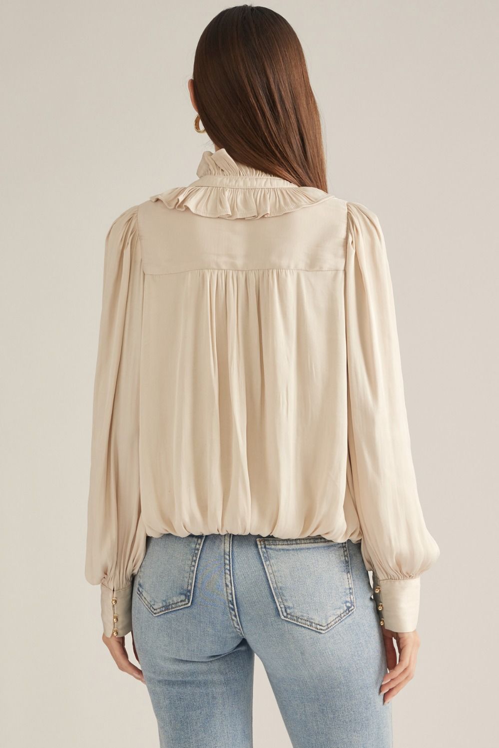 Champagne Ruffle Neck Top