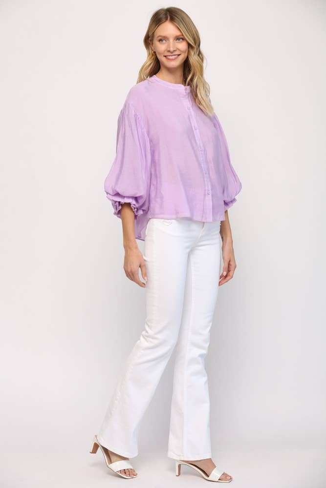 FATE - PUFF SLEEVE BUTTON DOWN SHIRT FT1585: FUCHSIA / M