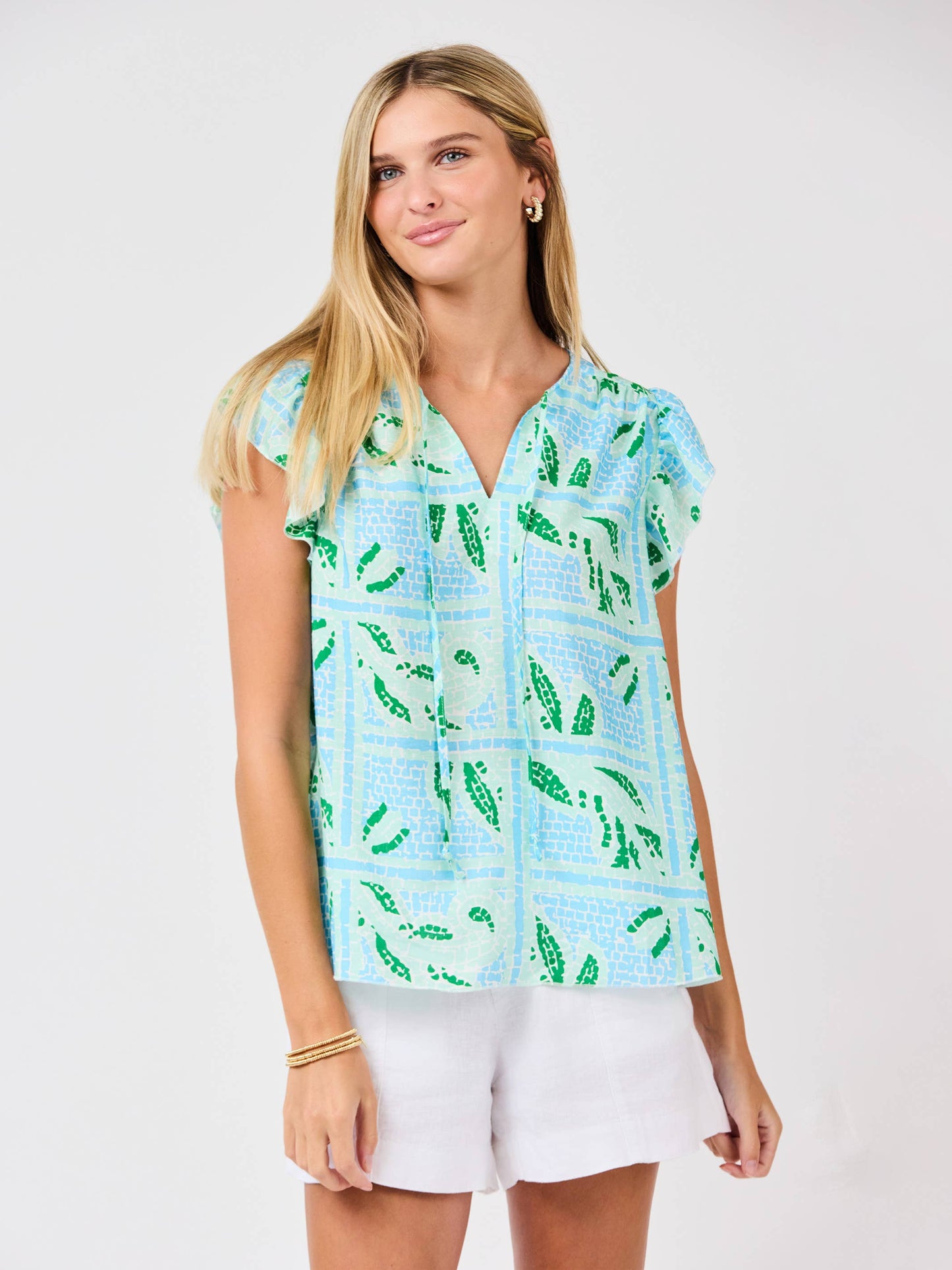 Mary Square Lydia Top | Trellis Tiles Blue