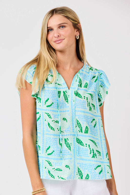 SALE Mary Square Lydia Top | Trellis Tiles Blue