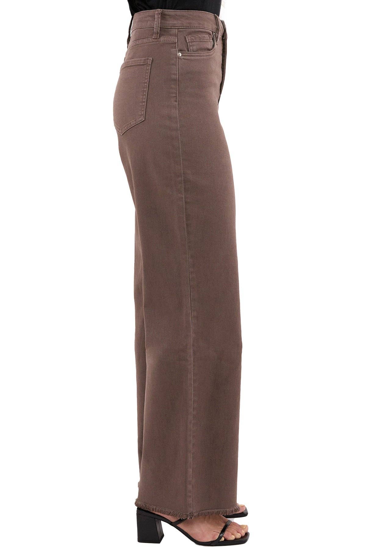 RFM - Chloe High Rise  Frayed Wide Leg Pants: Java / 11/30