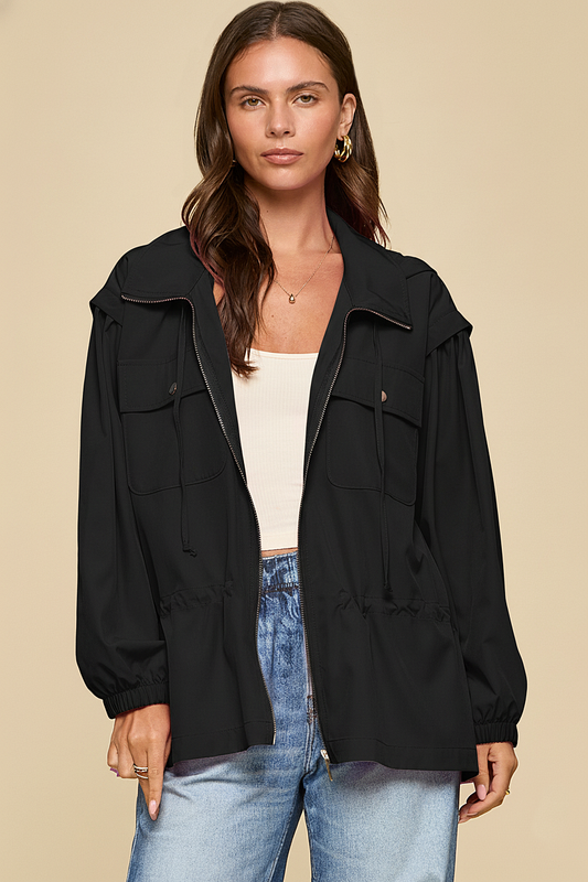 Lightweight Jacket w/ Hoodie | BLACK