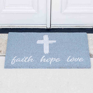 The Royal Standard - Faith Hope Love Coir Doormat   Ice/White  30x18
