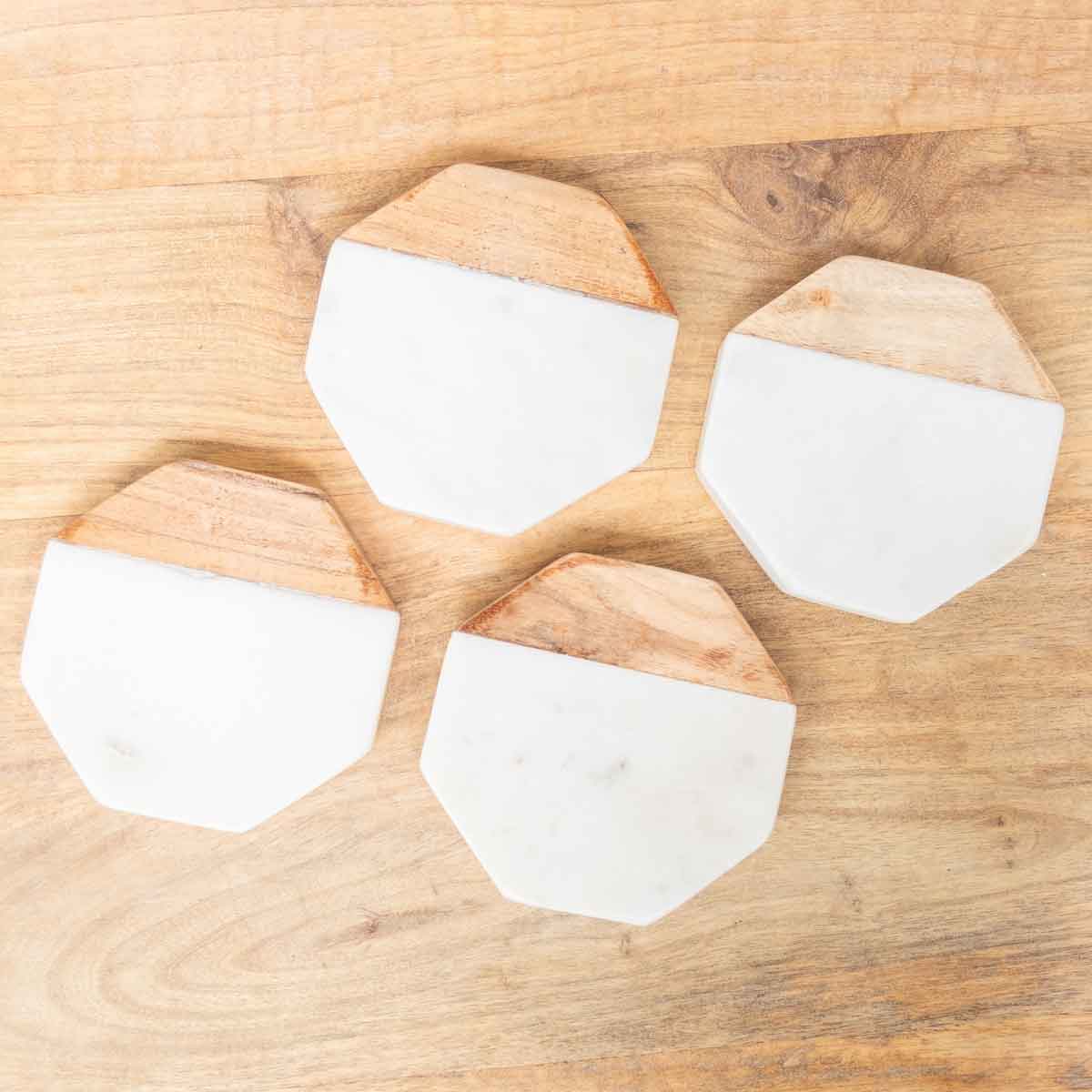 The Royal Standard - Leopold Marble Coasters   White/Natural   4x4 Set of 4